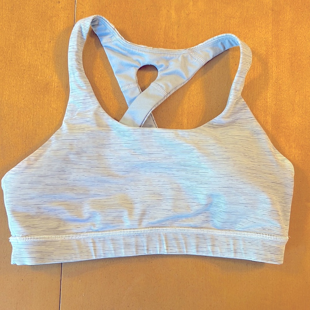 Lululemon “time to sweat” bra size 8 light gray stripe